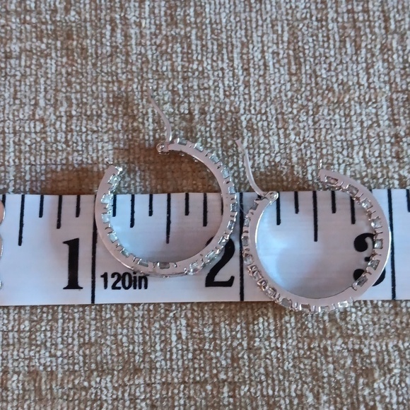 925 FAS Silver Rhinestone Inside Outside Hoop Earrings - Picture 3 of 8